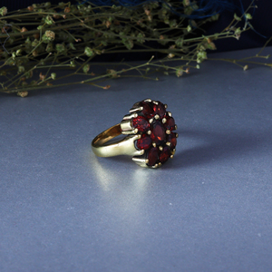 Garnet Cluster Bohemia Flower Design Rose Gold Plated Brass <b>Statement</b> <b>Ring</b> - Product Image 4