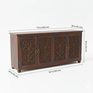 Top Selling Luxury Handcrafted Solid Wood 4 Door Floral Panel <b>Sideboard</b> with Dual Finish for Home Available for Worldwide Supply - Product Image 4