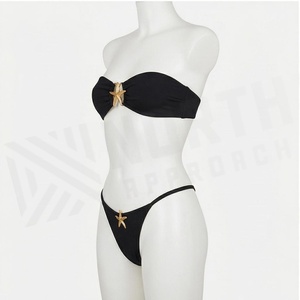 ชุดบิกินี่สีดำแบบ Bandeau พร้อมตกแต่งปลาดาวสีทอง กางเกงในทรง Thong ชุดว่ายน้ำสำหรับผู้หญิง - Product Image 3