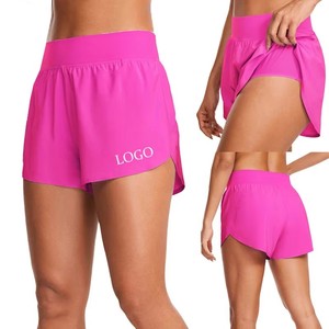 Shorts pour femme taille haute, bleu, tricoté, style streetwear sportif, respirant, séchage rapide, taille élastique, coupe droite, couleur unie, OEM en gros - Product Image 2