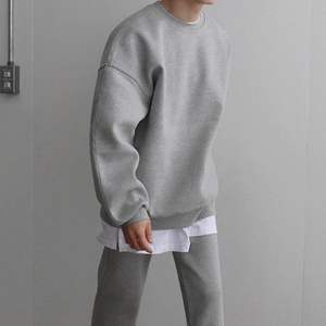 Sudadera Oversize de Cuello Redondo para Hombre, Color Sólido, Felpa Francesa, Transpirable, Corte Regular, Estilo Otoñal, Gris, 320g, Tejido de Punto - Product Image 2