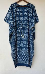 Nuevo Kaftán con Estampado Animal, Cuello en V, Cierre con Cordón, Corte Evase, de Algodón Suave Indio, con Encaje, Largo Completo, para Playa, para Mujer - Product Image 3