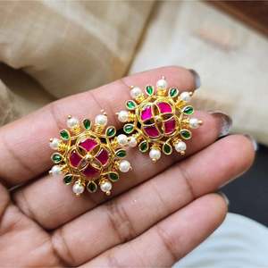 Vintage Jadau <b>Small</b> <b>Stud</b> <b>Earrings</b> with Zircon and Pearl - Product Image 3