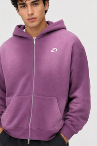 Sudadera con capucha para hombre de fabricante, morada, de algodón lavado, forro polar, oversize, hombros caídos, estilo urbano, otoño-invierno, logotipo personalizado, peso pesado - Product Image 3