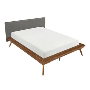 Letto Imbottito in Legno Grigio Scuro con Finitura Castagna, 1 Pezzo, con Testiera e Finitura Castagna - Product Image 4
