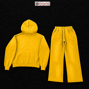 Yellow <b>Full</b> <b>Zip</b> <b>Hoodie</b> Tracksuit Men Custom Logo Fleece Two Piece Set Casual Streetwear Jogging Suit Wholesale Sportswear Outfit - Product Image 6