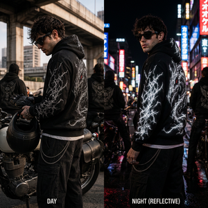 Sudadera con Capucha para Motociclistas, para Hombre, Negra, con Estampado de Dragón Reflectante, Kevlar / CE ARMOR, Manga Larga, Chaqueta de Poliéster, Estampado Luminoso Nocturno, CE ARMOR - Product Image 4