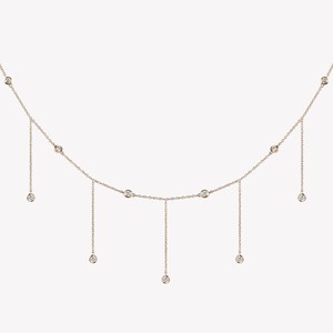 สร้อยคอเพชรทรงหยดน้ำแบบปรับได้ ขนาด 16-18 นิ้ว ตัวเรือนทองคำแท้ 14K ประดับเพชรทรงกลมเจียระไนแบบ Bezel Set เพชรเพาะเลี้ยง พร้อมตัวล็อกแบบ Lobster Clasp - Product Image 1