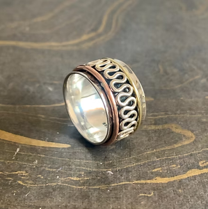 Three Tone 925 <b>Silver</b> Unisex <b>Spinner</b> <b>Ring</b> 11.1 Grams for Gift Party & Everyday Wear - Product Image 3