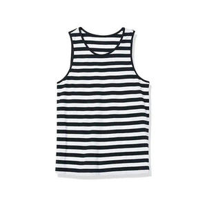 Débardeur rayé sans manches pour homme, col rond, tricoté, motif noir et blanc, décontracté - Product Image 1