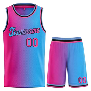 Ensemble de maillot de basket-ball personnalisé rose et bleu dégradé, impression par sublimation, polyester respirant, unisexe adulte, nom et numéro de l'équipe 00 - Product Image 5