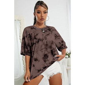 Women Oversized <b>Tie</b> <b>Dye</b> T-<b>Shirt</b> Drop Shoulder O-Neck Half Sleeve Knitted Cotton Loose Fit Asymmetric Spring Summer Top - Product Image 1