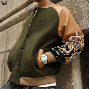 Trendy Men Varsity Jacket, Wool Body PU Leather Flame Print Sleeves Streetwear Fashion Bomber Jacket Custom Brand Apparel - Product Image 4