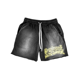 Shorts femme en coton molletonné 300 GSM, délavage acide, bleu clair, tissu doux, taille élastique, impression sérigraphique, logo personnalisé. - Product Image 4