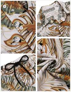 Conjunto de Camisa de Manga Corta con Botones y Pantalones Cortos a Juego con Estampado de Hojas Tropicales para Hombre, Atuendo Ligero Informal de Playa para Verano - Product Image 3