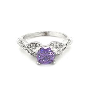 Bijoux fantaisie classique plaqué rhodium forme ronde CZ bague de fiançailles unisexe - Product Image 1