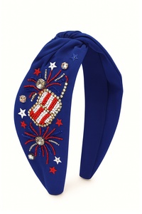 USA Star Beaded <b>Headband</b> 4th of July Patriotic Rhinestone Knot Hairband for Women and Girls Comfortable Embellishments <b>Headbands</b> - Product Image 3