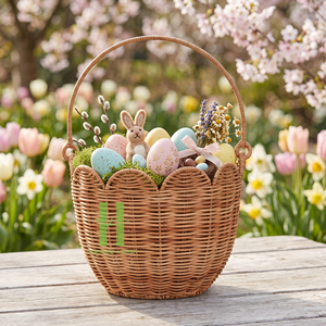 High Quality Woven Baskets With Handle Customize Sizes Variety Colors For Easter Decorations Gifts OEM Made In Vietnam - Product Image 3