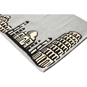 Alfombra de Lana Moderna Hecha a Mano con Diseño de Monumentos Mundiales Famosos, Fondo Gris Monocromático Global - Product Image 2