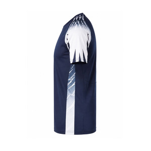 T-shirt sportif bleu marine à manches courtes pour homme avec imprimé motif blanc, tissu tricoté à séchage rapide, col rond, coupe classique, t-shirts personnalisés - Product Image 5