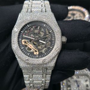 Custom Skeleton White Full Iced Out Round Moissanite Diamond <b>Mechanical</b> Hip Hop Luxurious Stylish <b>Watch</b> for Men Gift - Product Image 1