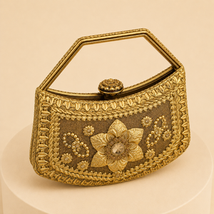 <b>Gold</b> Lace Brass Lady Fashion Mini <b>Clutch</b> Bag Embroidery Floral Beading Crystal Decor Evening Purse Handheld Small Party Wedding - Product Image 4