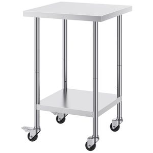 Banco da Lavoro in Acciaio Inox 24x24x38 Pollici, Capacità di Carico 700 LBS, 4 Ruote, 3 Livelli di Altezza, Resistente, per Uso Alimentare - Product Image 1
