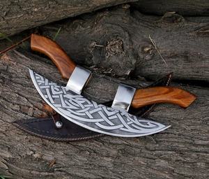 Coupe-pizza de style viking, lame en acier à haute teneur en carbone, manche en bois, design hache de survie extérieure, DIY industriel - Product Image 3