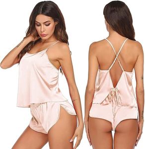 Women’s <b>Silk</b> Satin Pajama <b>Set</b> Backless <b>Cami</b> Top and Shorts Soft Luxury Sleepwear Sexy Nightwear Lounge <b>Set</b> - Product Image 3
