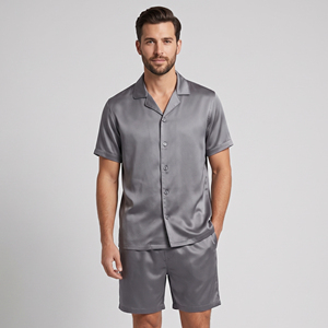 <b>Men's</b> Satin Short Sleeve Sleep Top With Pocket Shorts <b>Set</b> Sleepwear Night Suit <b>Men</b> 100% Silk Satin <b>Pajamas</b> <b>Sets</b> - Product Image 1