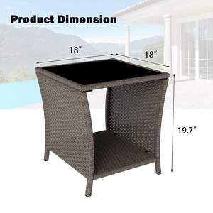 Table de patio extérieure compacte PPL avec plateau en verre trempé et étagère de rangement – Mobilier en osier durable pour balcon ou véranda - Product Image 4