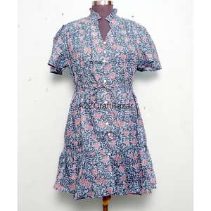 Nuevo Vestido Mini de Fiesta para Mujer, Estilo Boho Indio Moderno, Estampado Floral, Tejido de Algodón, Cuello en V, Manga Corta, con Botones, para Verano y Playa - Product Image 2