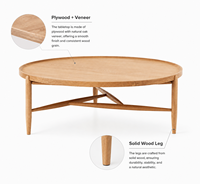 Table basse moderne en bois massif de forme ronde pour le salon, design élégant, écologique et durable, montage facile
