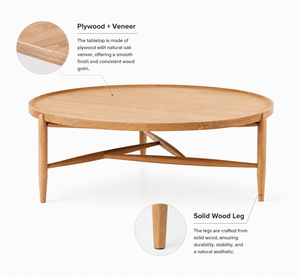 Round Shape Solid Wood Modern Coffee <b>Table</b> for Living Room Furniture Stylish Design Eco-Friendly & Durable Easy Assembly - Product Image 3