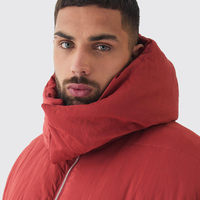 Veste d'hiver rembourrée à capuche rouge pour homme, épaisse, matelassée, coupe-vent, fermeture éclair, décontractée
