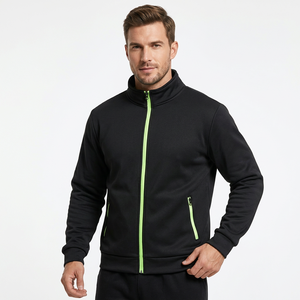 Men's Black <b>Zip</b>-<b>Up</b> <b>Jacket</b> Neon Green Zipper Stand Collar Sporty Regular Fit Breathable Knitted Autumn Wear made in Bangladesh - Product Image 6
