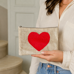 Pochette cosmétique en jute PP naturel avec fermeture éclair, applique cœur, 22x15 cm, logo personnalisé, sac de voyage pour maquillage et articles de toilette, vente en gros, OEM, marque privée - Product Image 3