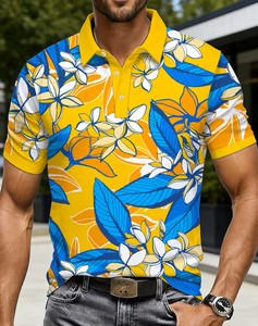 Men's Floral Print Short Sleeve for Shirt Casual Breathable 100% Cotton Knitted Jersey Digital Printed Front Logo Regular Fit - Product Image 2