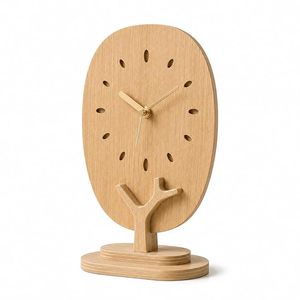 Wooden Desk <b>Clock</b> Oval <b>Table</b> <b>Clock</b> Quartz Movement Custom Logo Modern Geometric Home Office Decor - Product Image 1