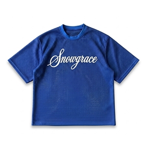 เสื้อยืดผู้ชาย Snowgrace สีน้ำเงิน ผ้าตาข่าย แขนสั้น คอกลม ระบายอากาศได้ดี สวมใส่สบาย พิมพ์ลายตัวอักษร ทรงปกติ - Product Image 1