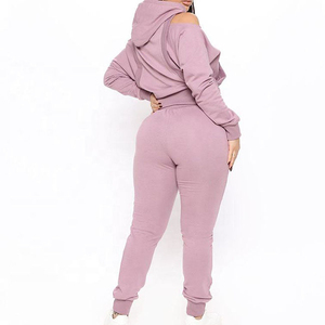 Conjunto Deportivo de Mujer Talla Grande, Color Sólido, con Capucha, Manga Larga, Pantalones Deportivos con Cordón, Sudadera Informal, Ropa de Otoño - Product Image 2