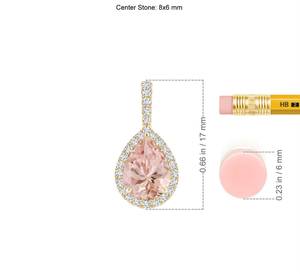 Pendentif classique pour femme plaqué or 18 carats, coupe poire, couleur rose, avec halo de diamants, bijoux de mariage - Product Image 3