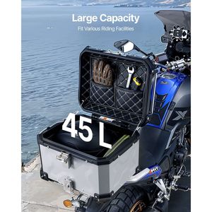 Bauletto Universale Impermeabile in Alluminio per Moto 55L e 65L, Scatola Posteriore Staccabile per Motociclisti con Rivestimento in Pelle - Product Image 3