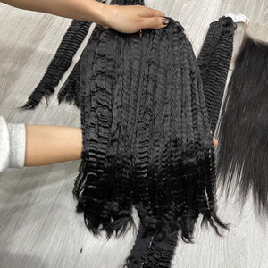 PROMO FLASH : Extensions de cheveux humains 100% kinky yaki lisses, double trame, qualité supérieure, prêtes à être expédiées, combo avec closure et frontal - Product Image 3