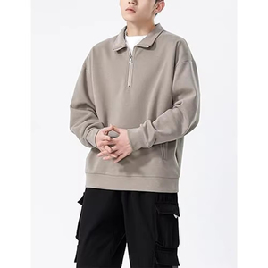 <b>Black</b> Sweatshirt <b>Men</b> Front Pocket OEM High Quality Cotton <b>Fleece</b> Print Oversized Crewneck Sweatshirt <b>Men</b> Half Zip Sweatshirt - Product Image 4