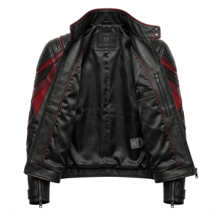Chaqueta de Cuero Genuino para Hombre, Color Rojo Oscuro, Estilo Motero, Cosplay de Superhéroe, Ropa Exterior para Motocicleta, Corte Ajustado, con Cierre - Product Image 5