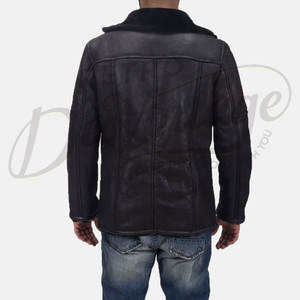 Manteau en cuir noir pour homme de qualité supérieure, doublé de fausse fourrure, chaud, coupe ajustée, élégant, pour l'hiver - Product Image 3