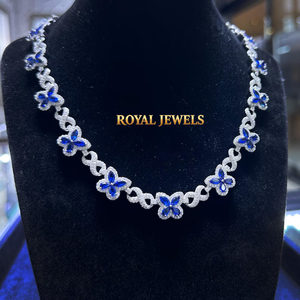 Collar de Diamantes Moissanite con Mariposa Azul, Cadena de Plata de Ley 925 Chapada en Rodio, Colgante Floral, Joyería para Mujer - Product Image 1