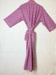 Robe kimono pour femmes, peignoir en coton, robe de chambre bohème en coton pour femmes, léger, 100% coton biologique, imprimé à la main, style japonais - Product Image 2