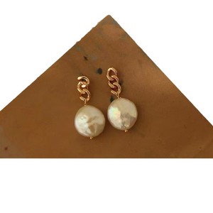 Baroque Shaped S925 Silver Button Pearl <b>Earrings</b> Simple Personalized Design <b>Fashion</b> Chandelier Style Chain Collision-Free - Product Image 4